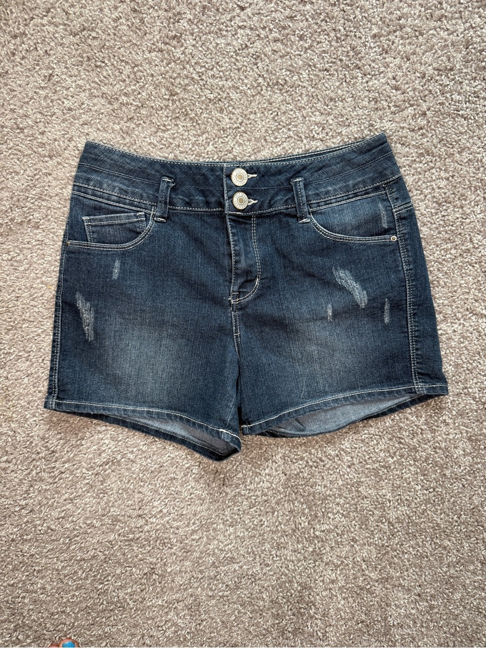 dark wash denim low rise shorts